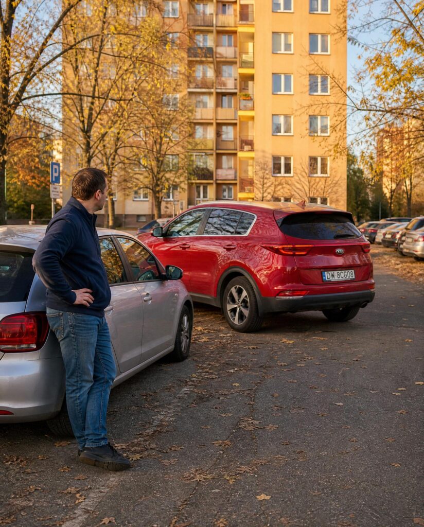 Samochód blokujący wyjazd z parkingu